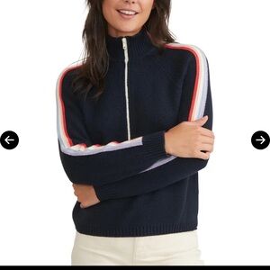 Marine Layer Archive Invierno Quarter Zip Cotton/Wool Navy Stripe Sweater, XS